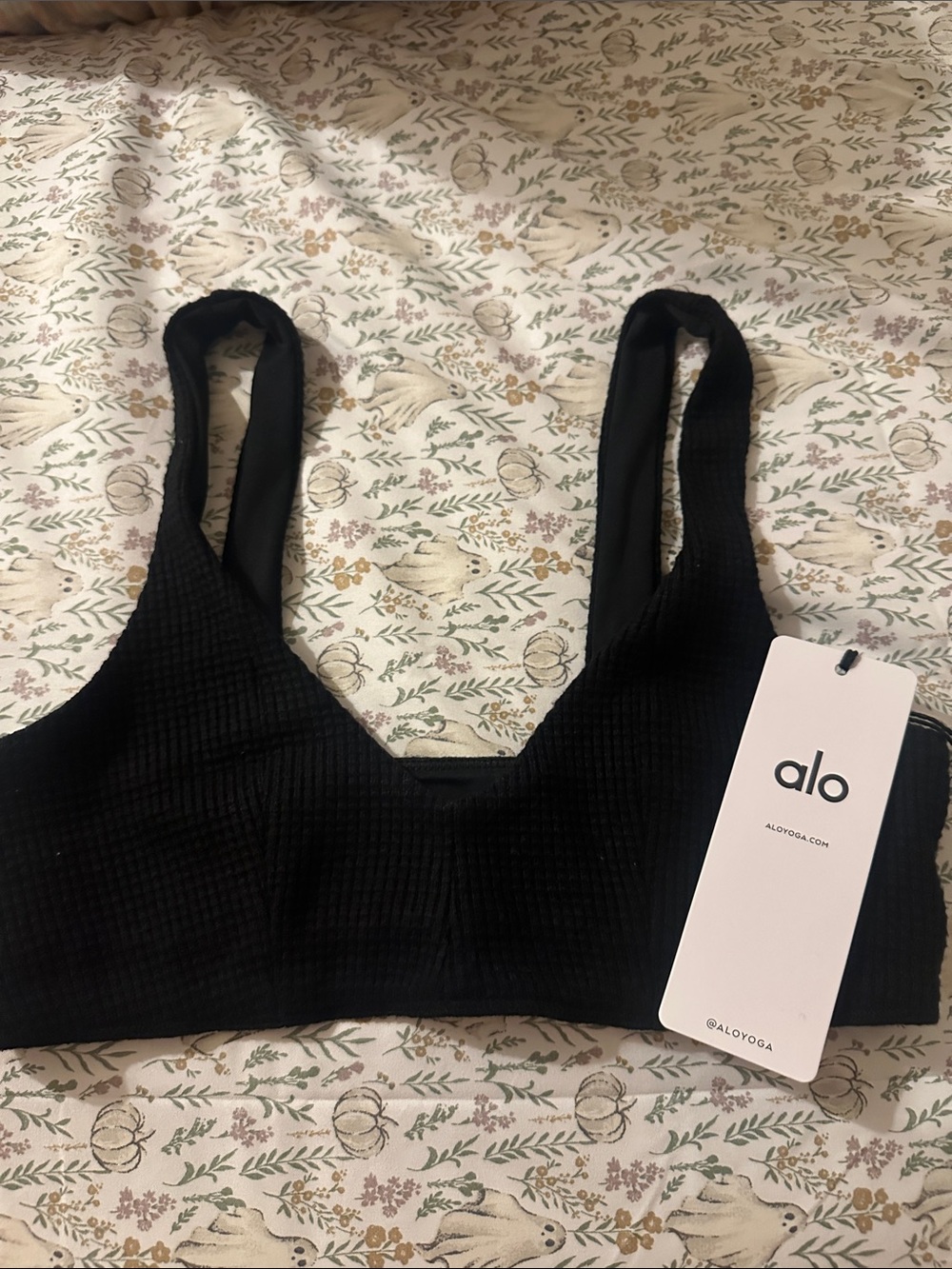ALO Yoga Black Waffle Knit Bra